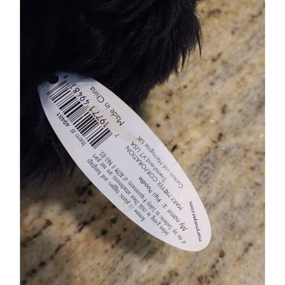 Mary Meyer Black Pipi Poodle 14" Plush Stuffed Animal w Gingham Paws & Bow - Picture 7 of 11